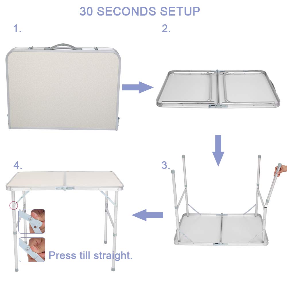 White 3 Foot Plastic Folding Table with Carrying Handle T94985