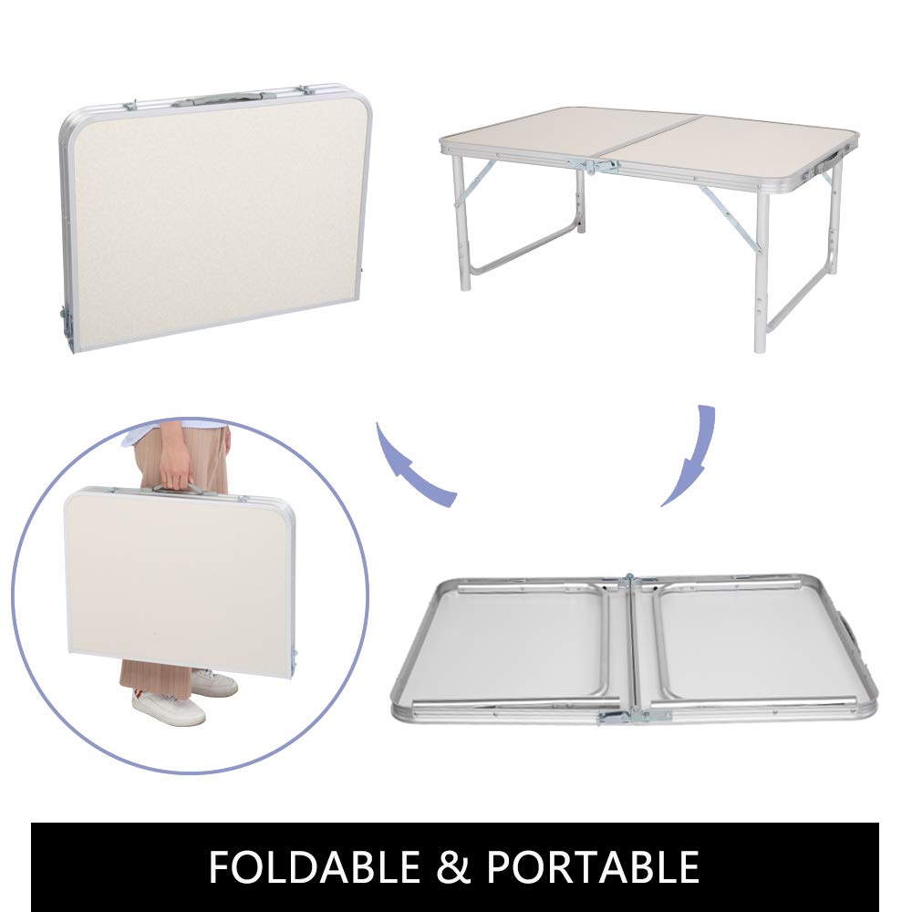 White 3 Foot Plastic Folding Table with Carrying Handle T94985