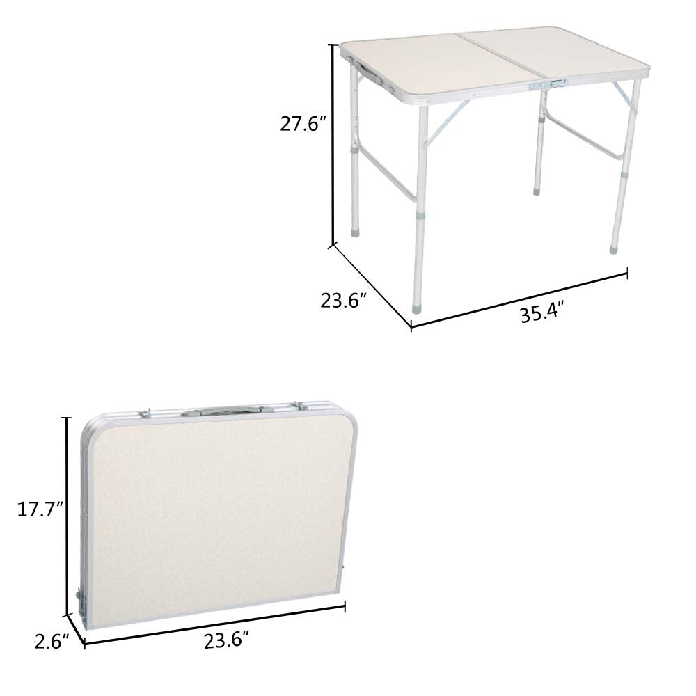 White 3 Foot Plastic Folding Table with Carrying Handle T94985