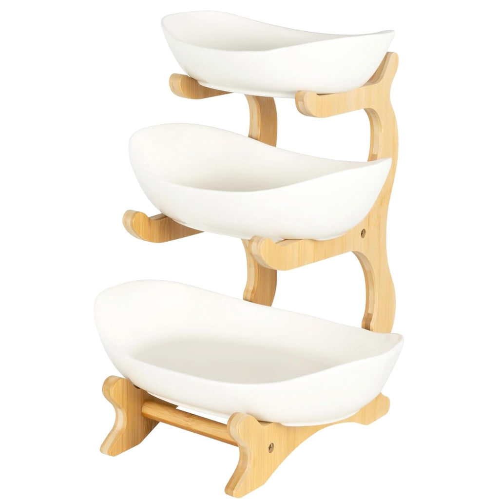 3-Tier Oval Fruit Basket with Bamboo Stand O26069