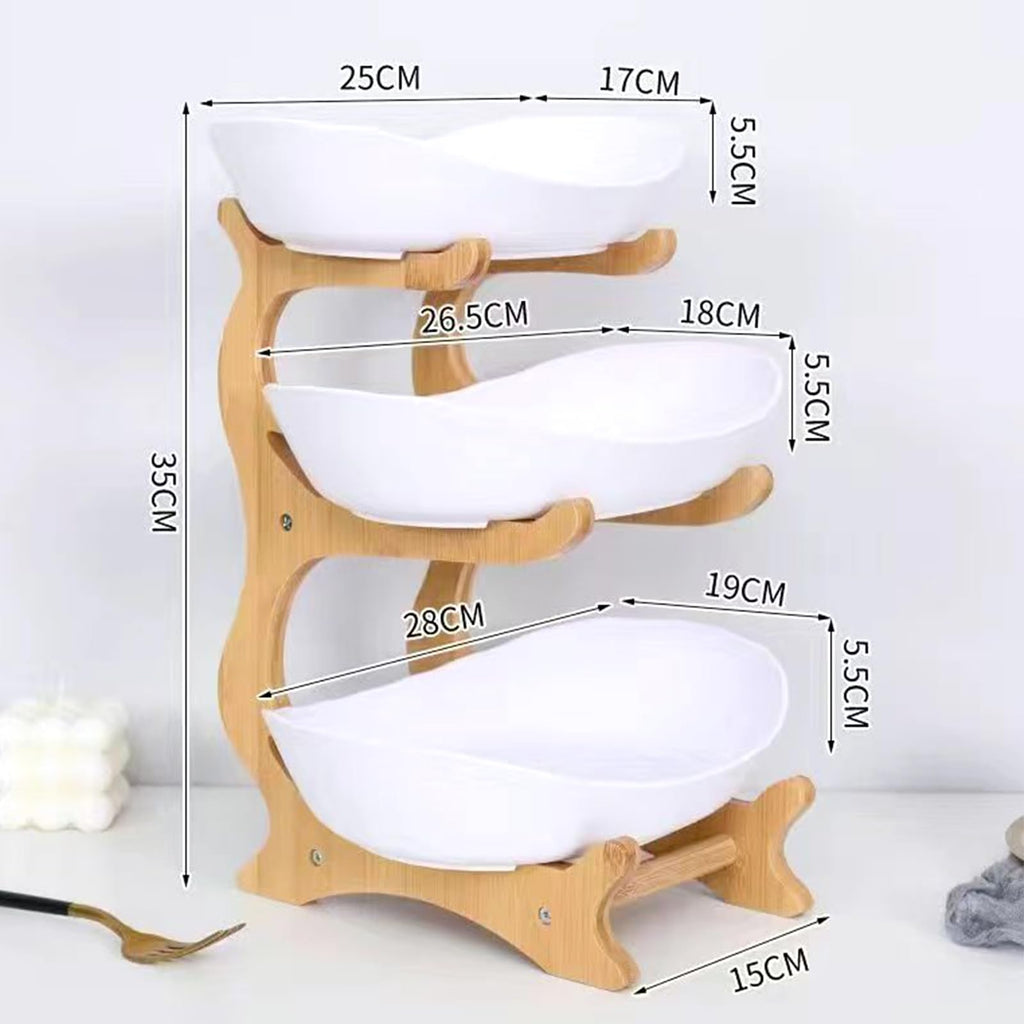 3-Tier Oval Fruit Basket with Bamboo Stand O26069