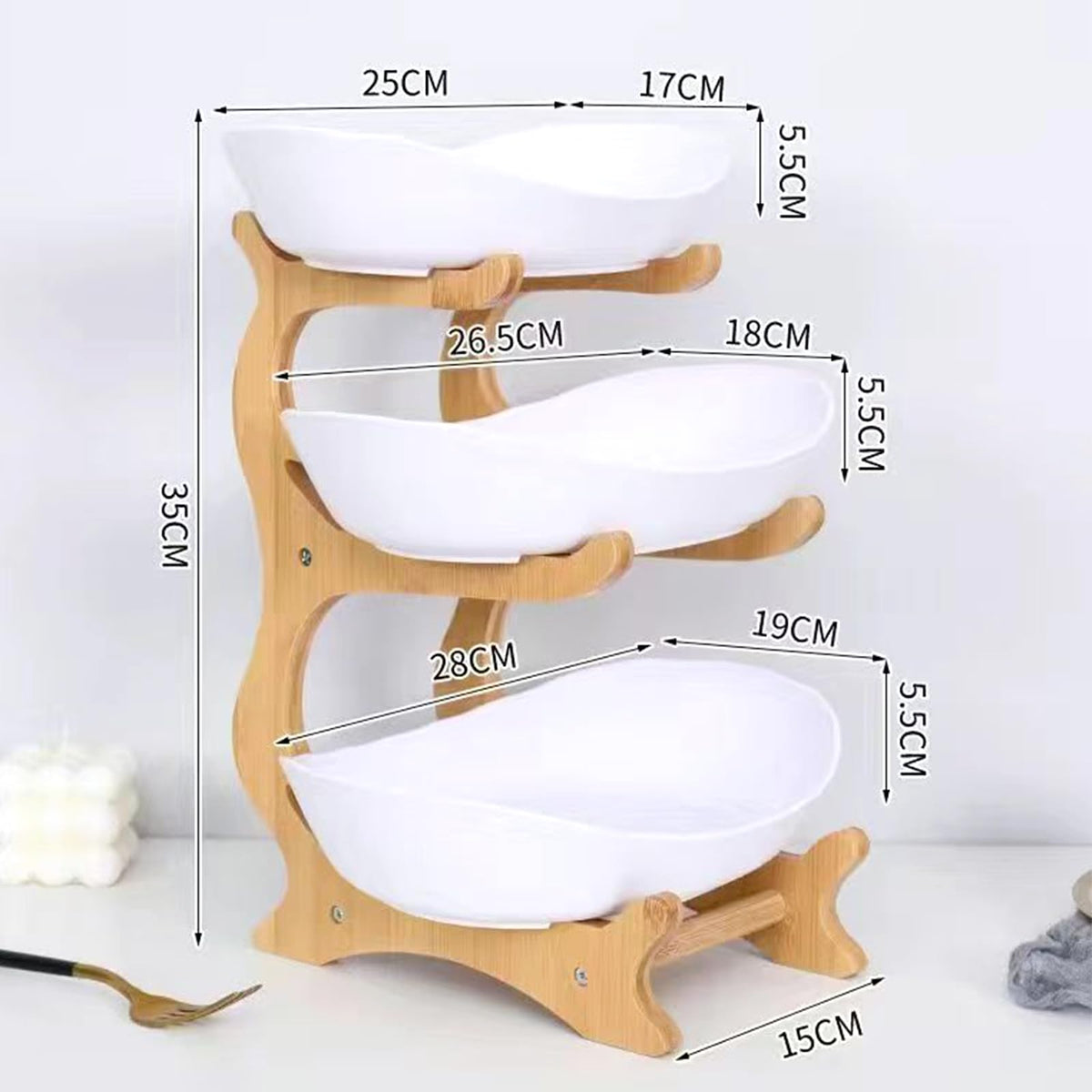 3-Tier Oval Fruit Basket with Bamboo Stand O26069