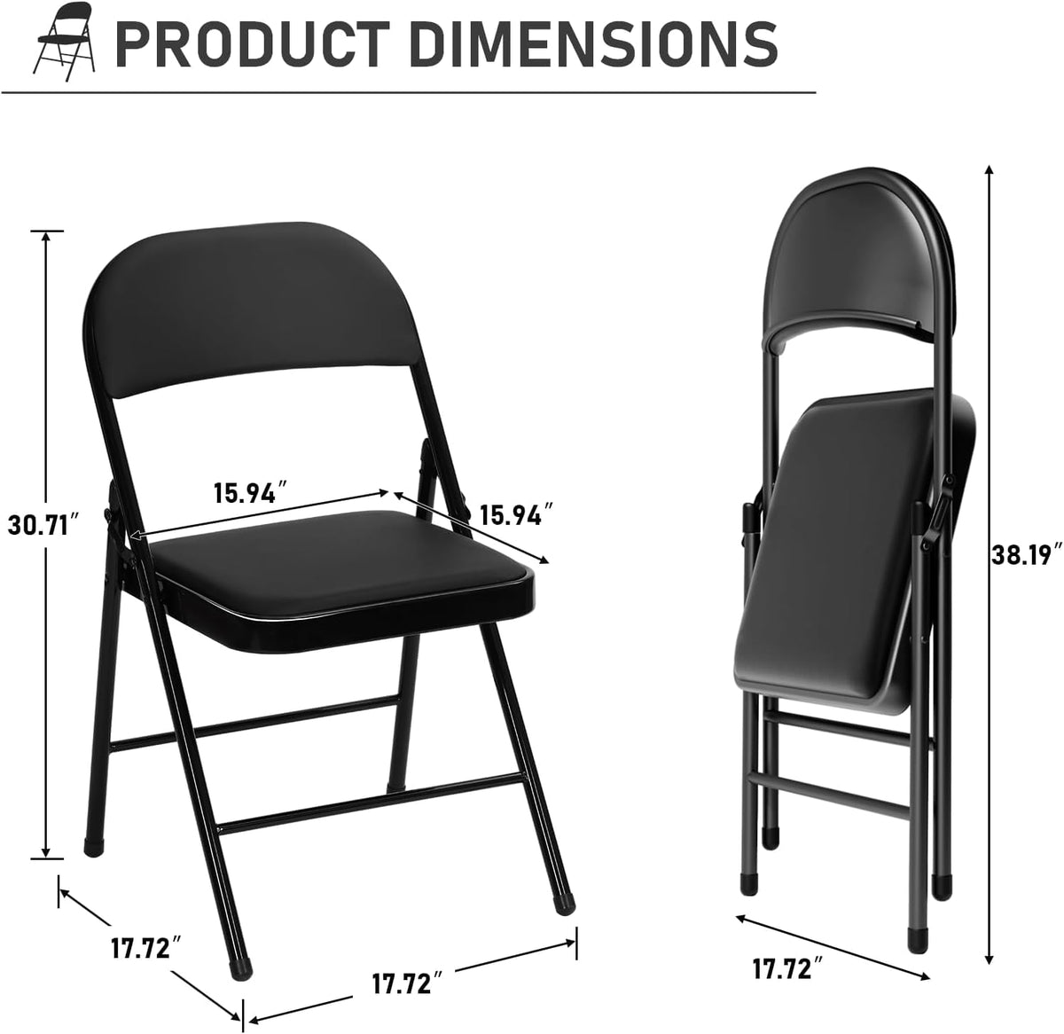 Black Folding Chairs with Padded Cushion, 10 Pack M583575