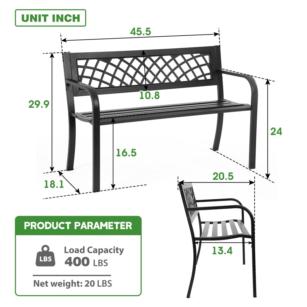 Black Metal Garden Bench with Plastic Backrest and Armrests H9176