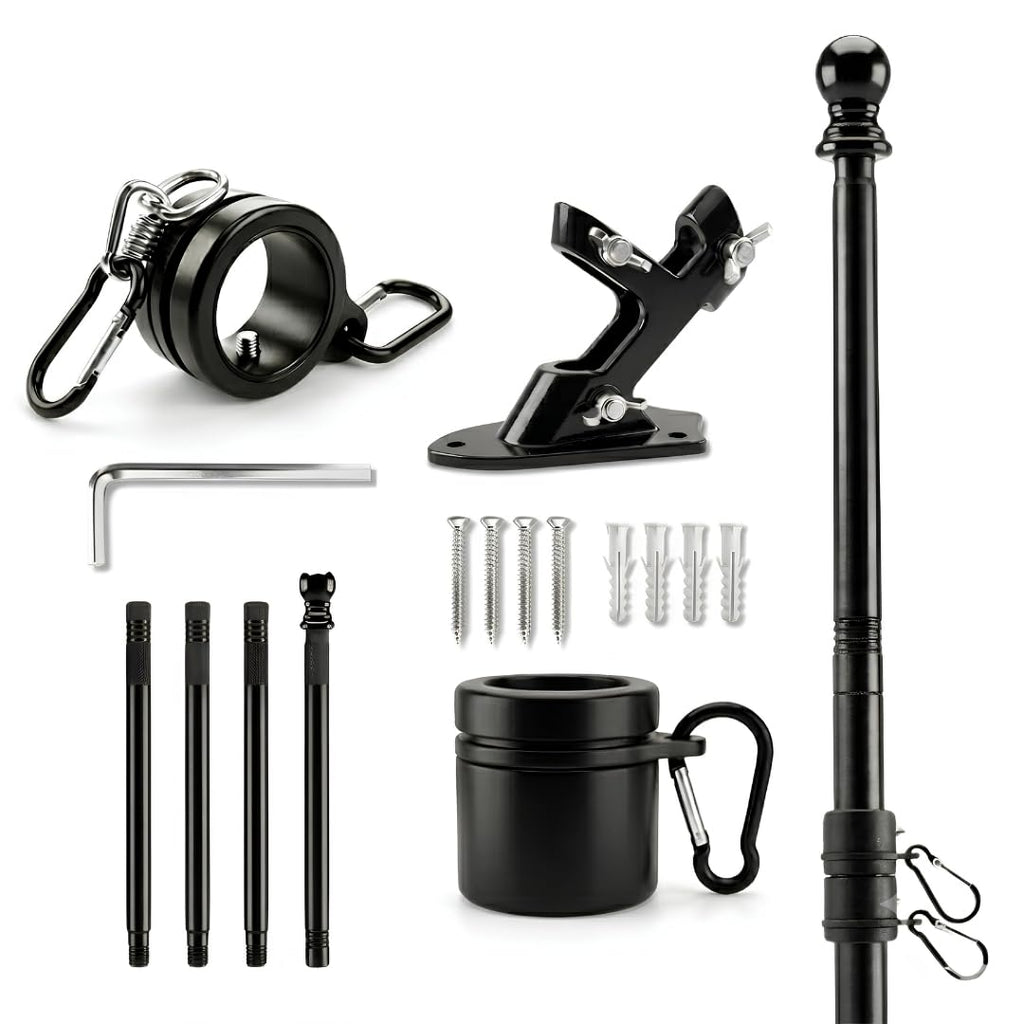 5FT Black Heavy Duty Flag Pole Kit with Bracket Z378593