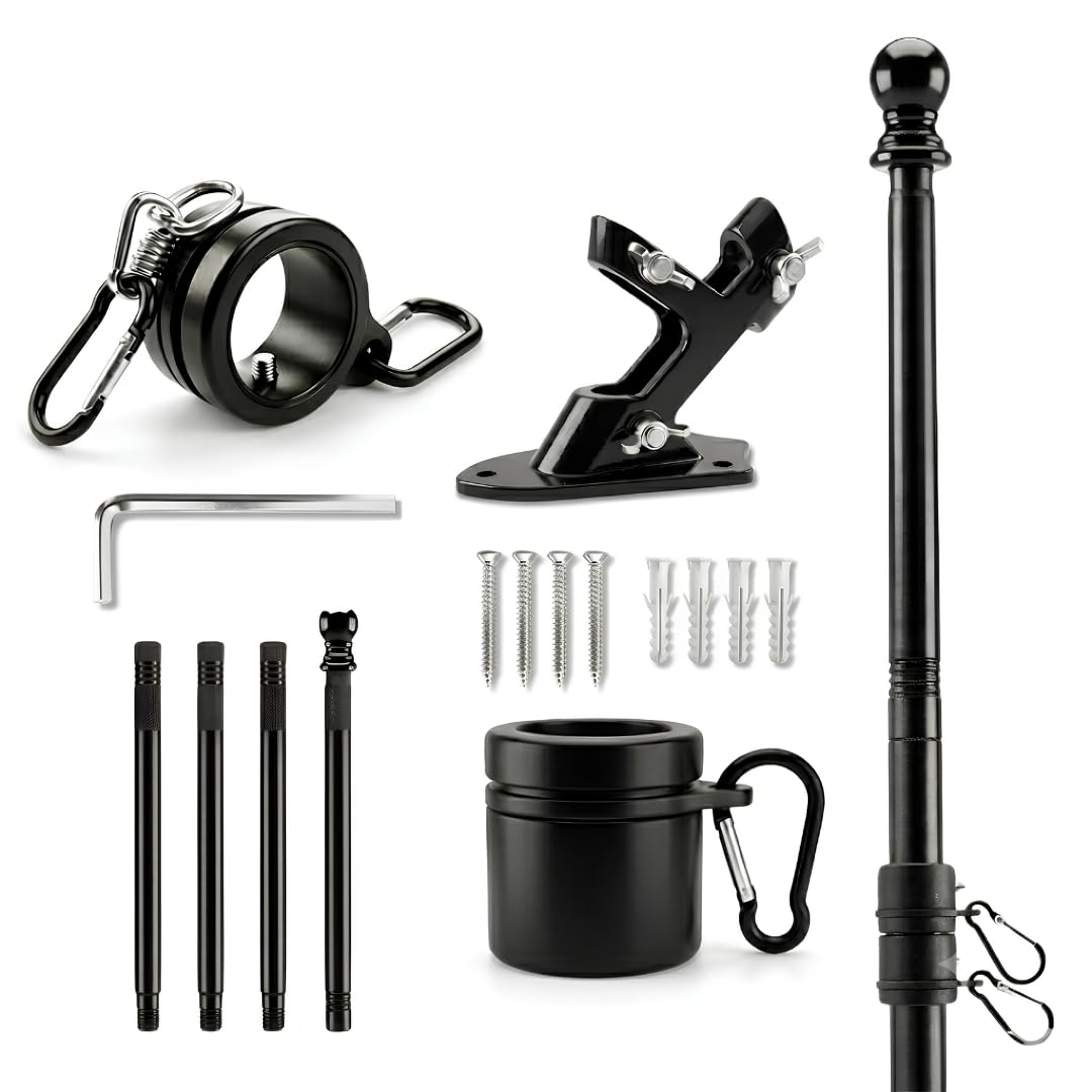5FT Black Heavy Duty Flag Pole Kit with Bracket Z378593