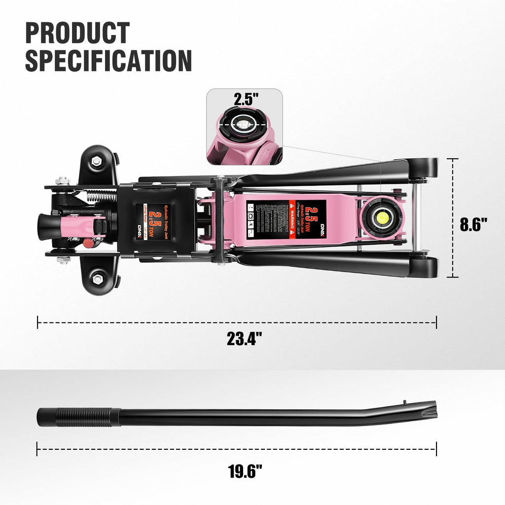 Low Profile Hydraulic Trolley Floor Jack 2.5 Ton Pink M4095