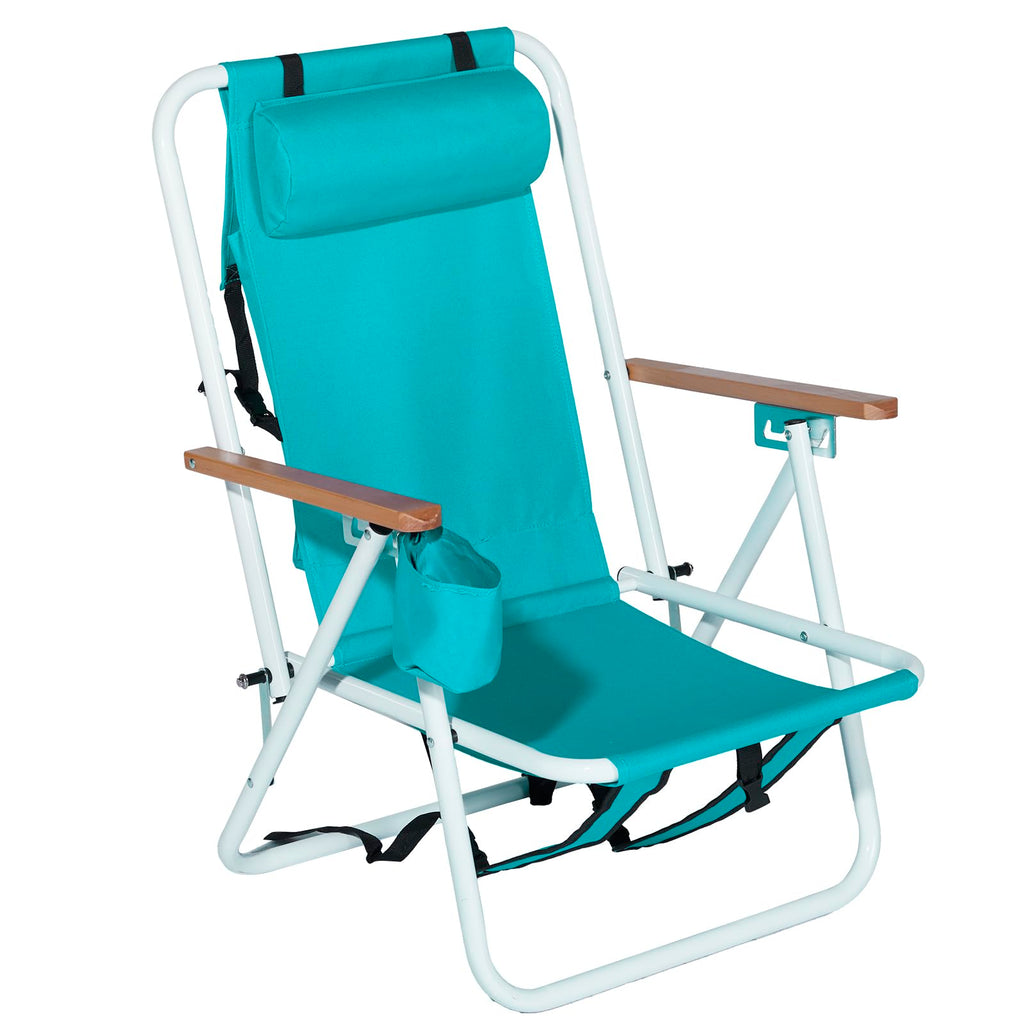 Set of 2 Folding Backpack Beach Chairs with Cup Holder (Green) G6505