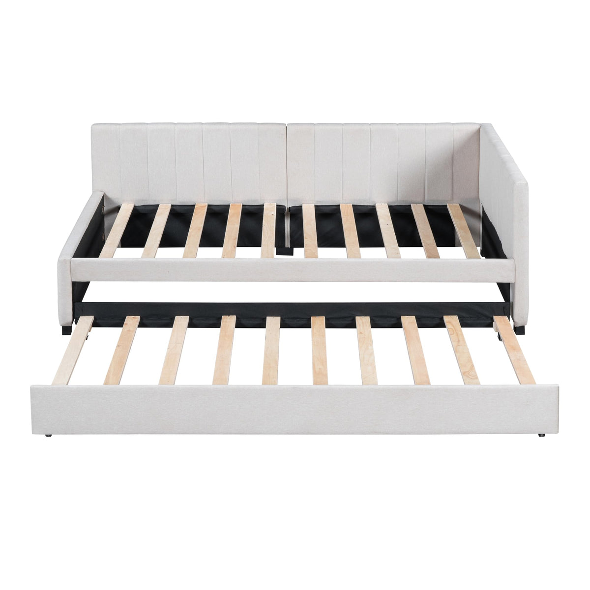 Beige Linen Twin Daybed with Pull-Out Trundle F564954