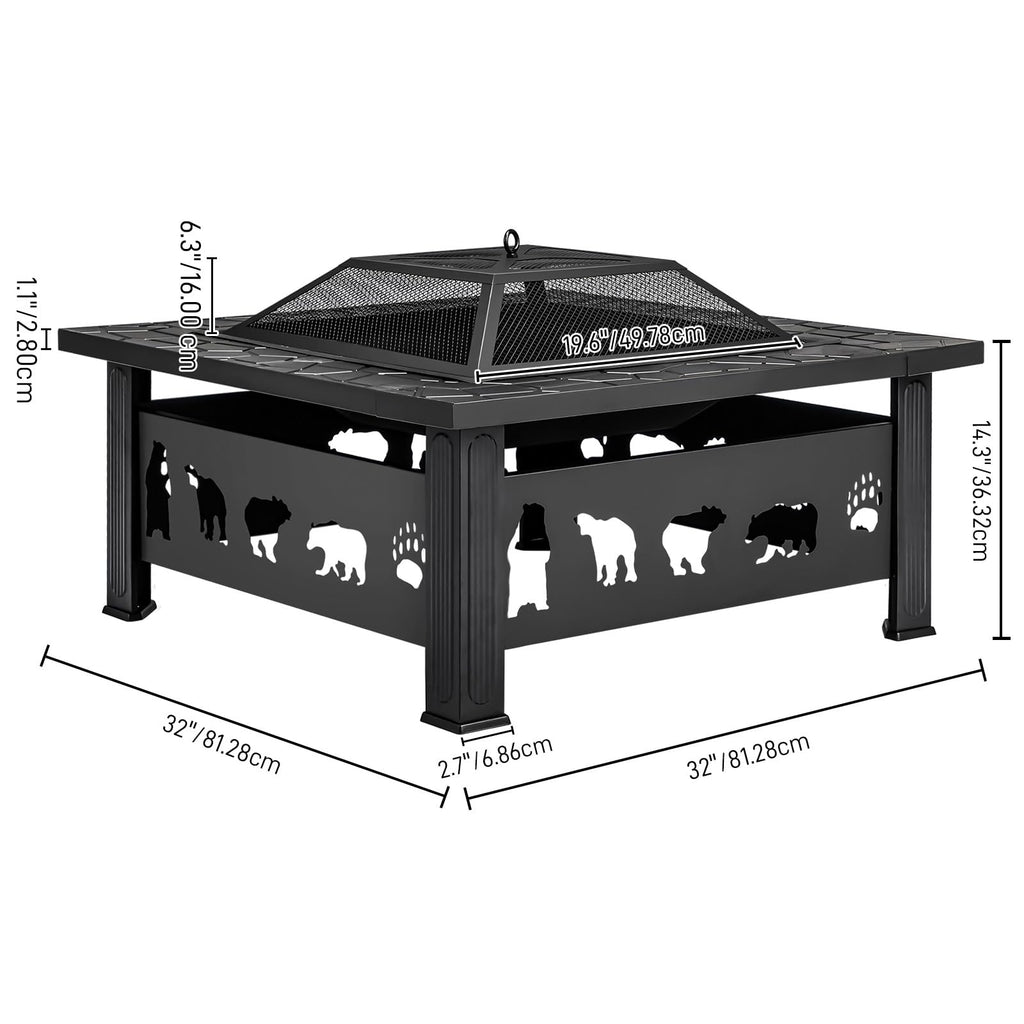 32 Inch Square Wood Burning Fire Pit Table M254