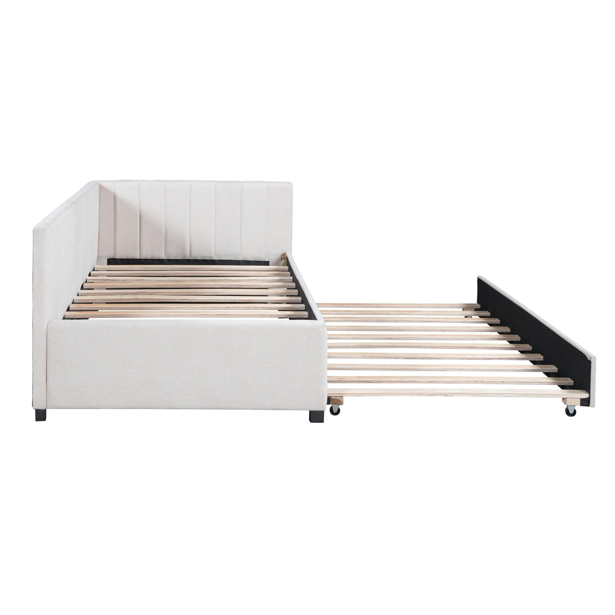 Beige Linen Twin Daybed with Pull-Out Trundle F564954