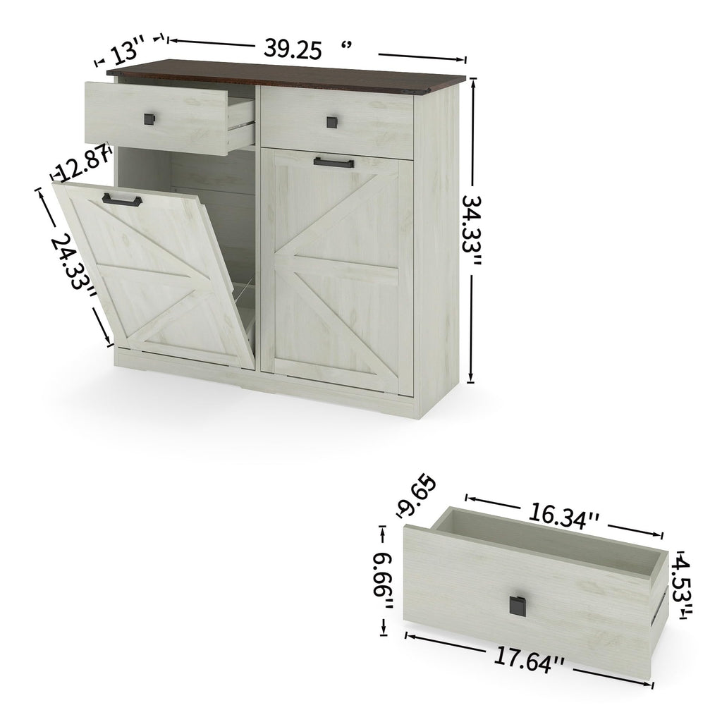White Double 10 Gallon Tilt Out Trash Can Cabinet J294826