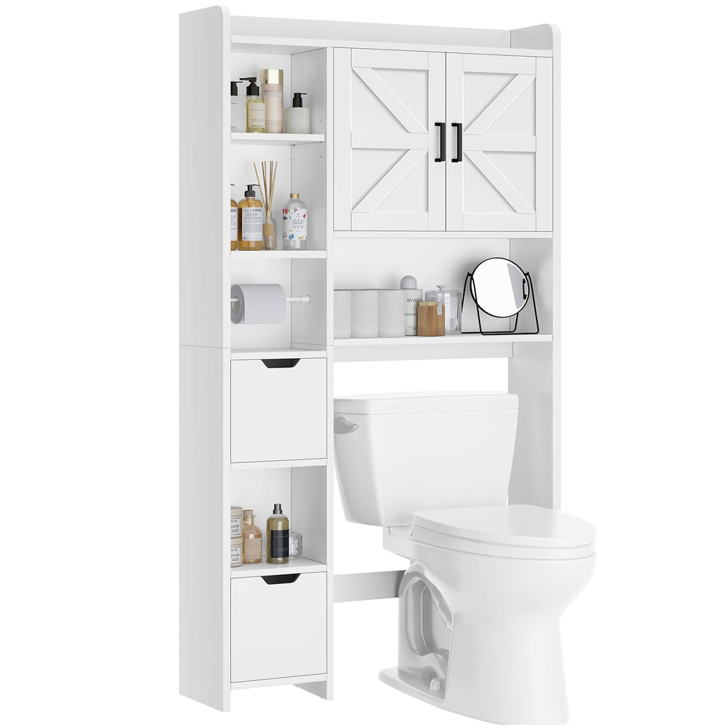 White Over the Toilet Storage Cabinet with 2 Removable Drawers C348245
