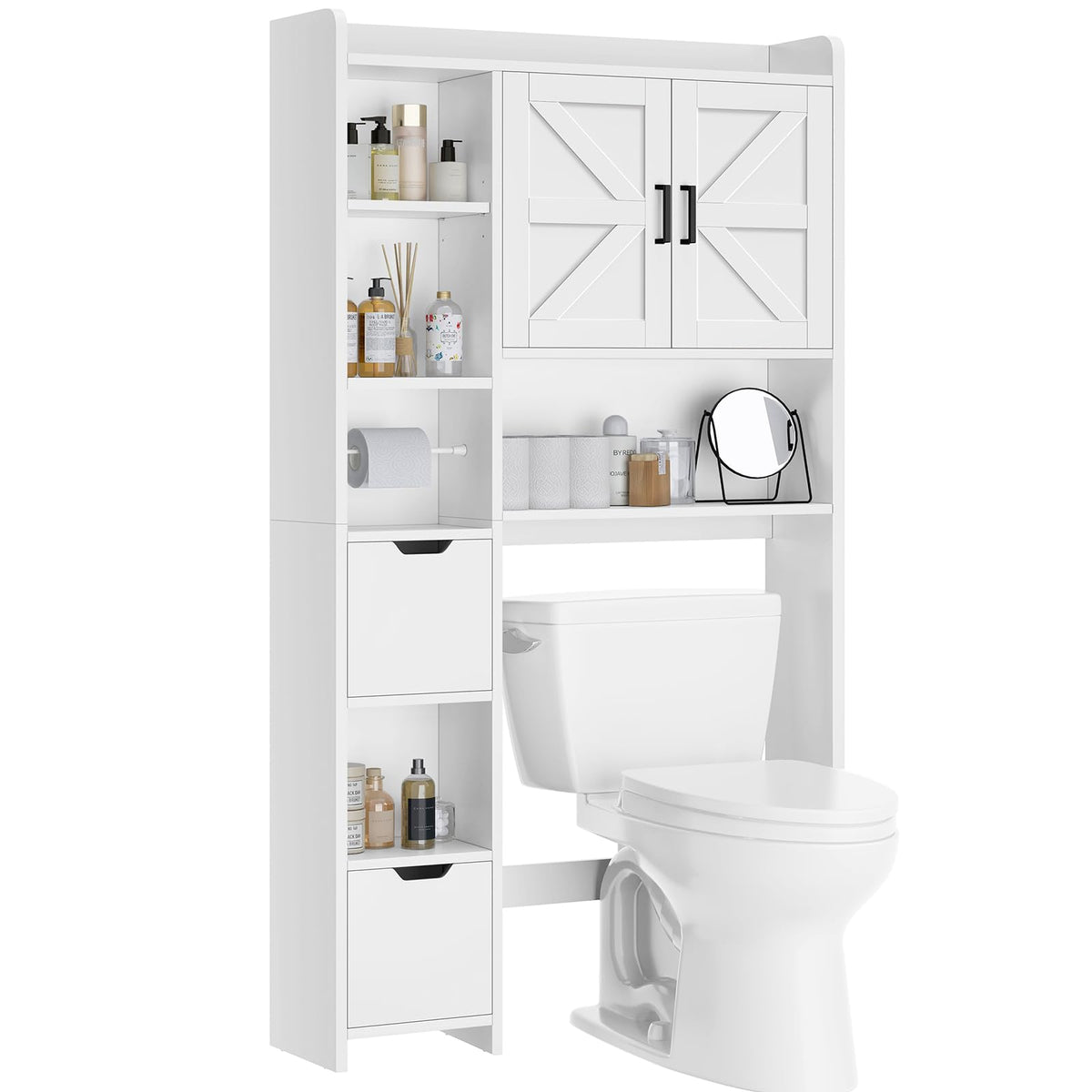 White Over the Toilet Storage Cabinet with 2 Removable Drawers C348245
