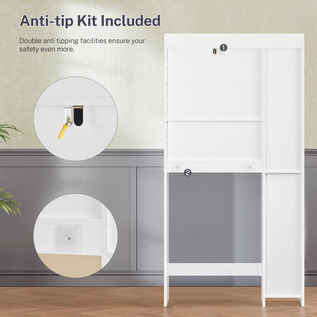 White Over the Toilet Storage Cabinet with 2 Removable Drawers C348245