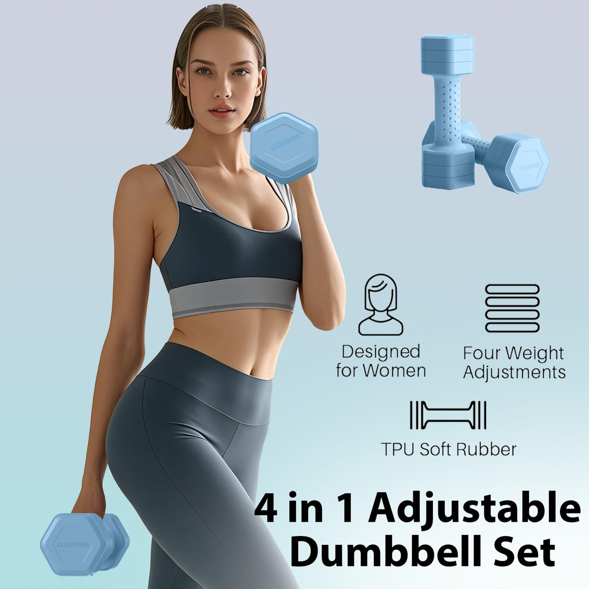 Adjustable 4 in 1 Dumbbell Set of 2, 5 lb K47441