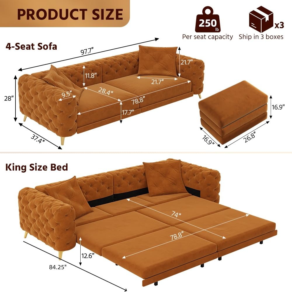 King 3 in 1 Convertible Sleeper Sofa with Ottoman B693747