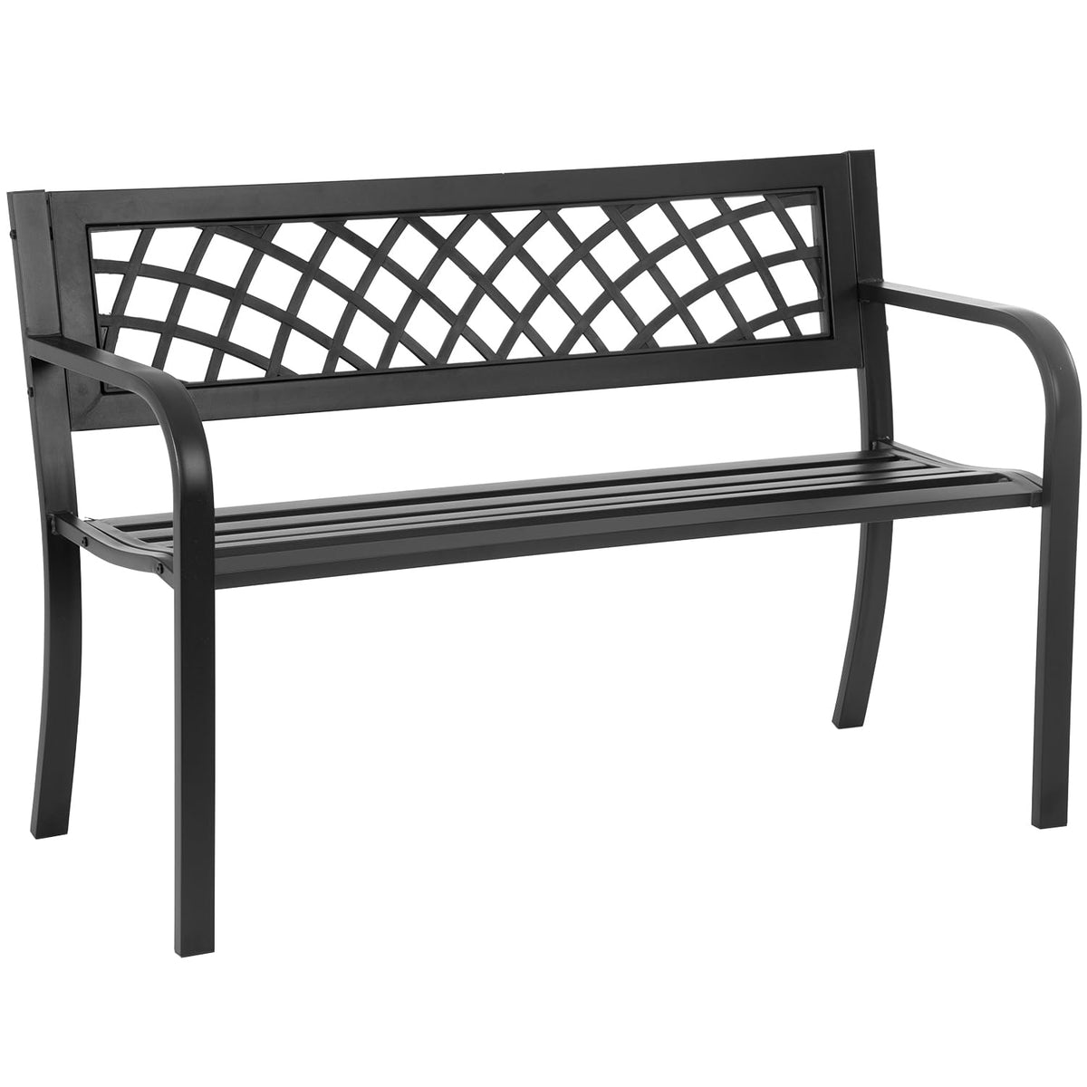 Black Metal Garden Bench with Plastic Backrest and Armrests H9176