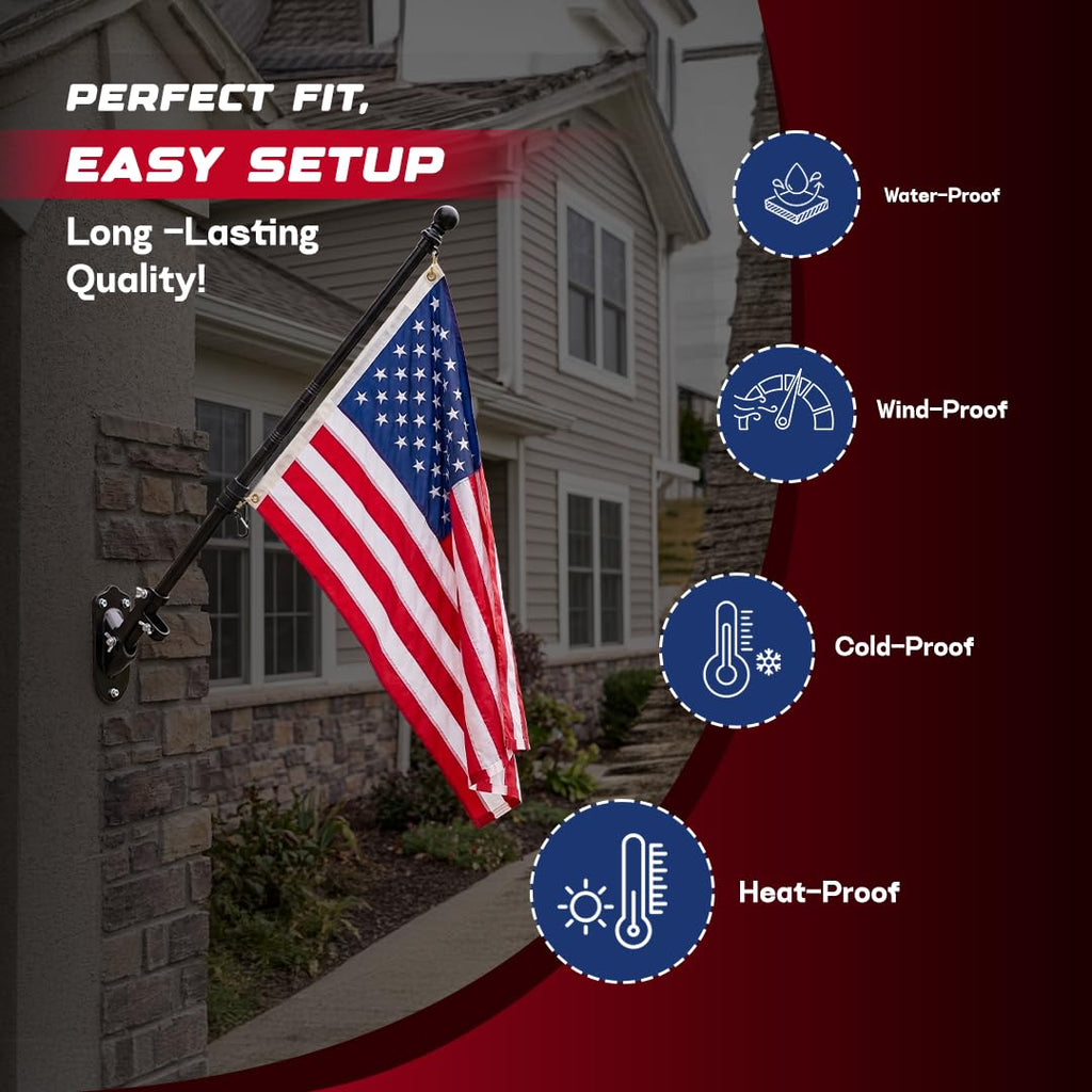 5FT Black Heavy Duty Flag Pole Kit with Bracket Z378593