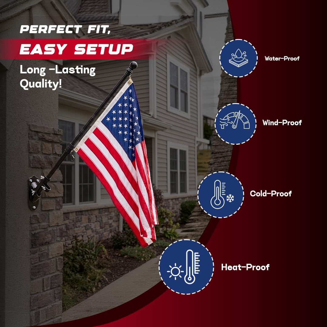 5FT Black Heavy Duty Flag Pole Kit with Bracket Z378593
