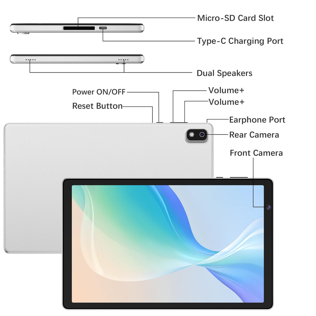 10 Inch Android Tablet 2GB RAM 32GB Storage Silver S2317
