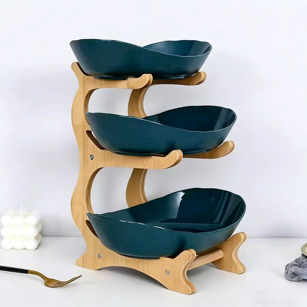 3-Tier Oval Fruit Basket with Bamboo Stand O26069