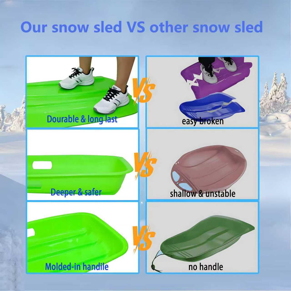 2 Piece Plastic Sled Board with Four Ropes U998