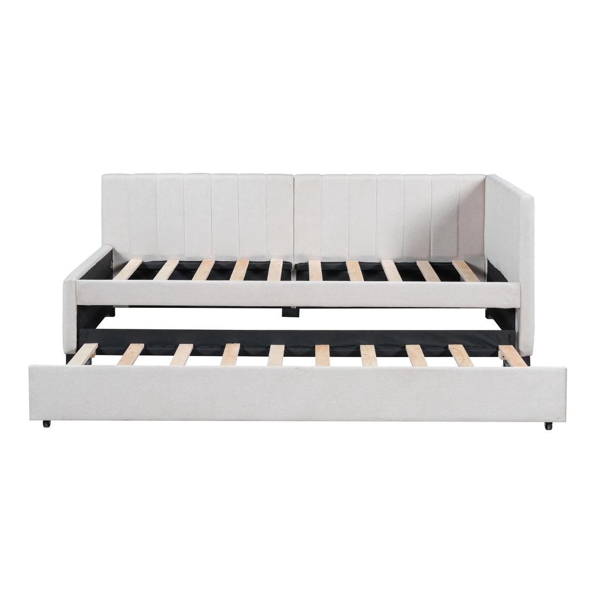 Beige Linen Twin Daybed with Pull-Out Trundle F564954