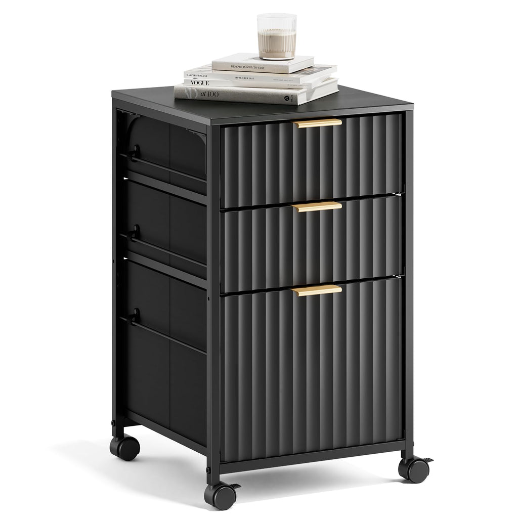 Black 3 Drawer Rolling File Cabinet with Wheels J73752