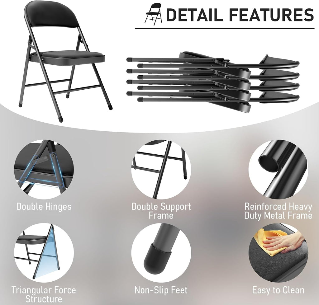 Black Folding Chairs with Padded Cushion, 10 Pack M583575