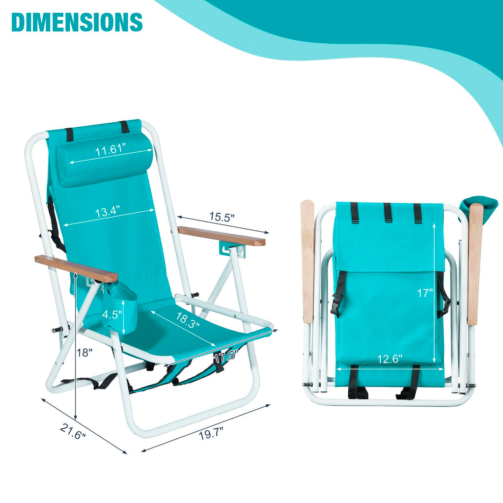 Set of 2 Folding Backpack Beach Chairs with Cup Holder (Green) G6505