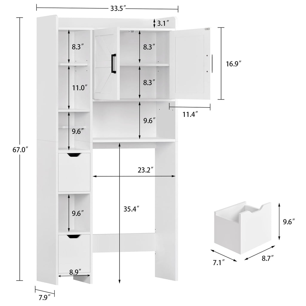 White Over the Toilet Storage Cabinet with 2 Removable Drawers C348245