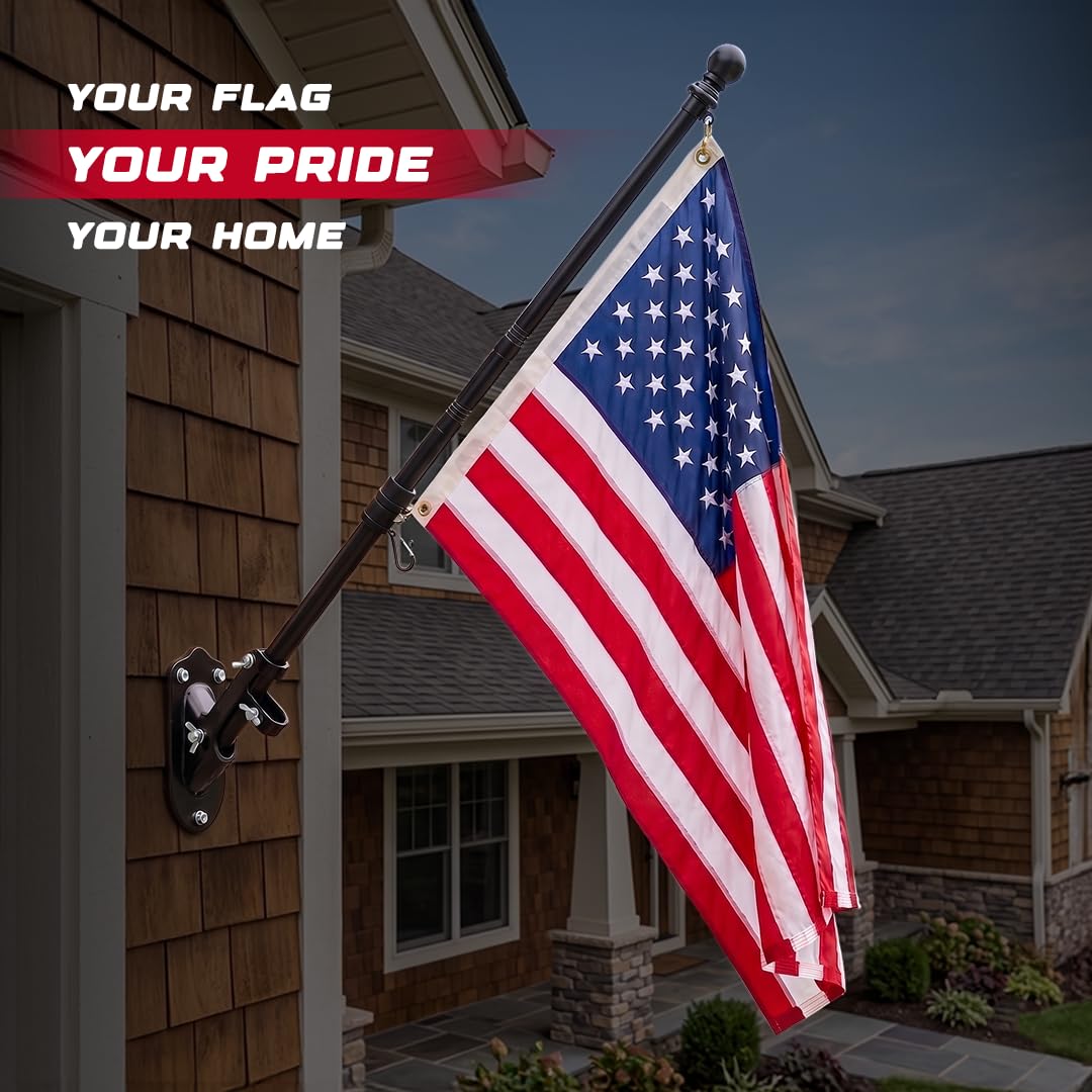 5FT Black Heavy Duty Flag Pole Kit with Bracket Z378593