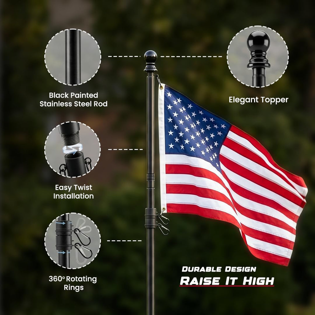 5FT Black Heavy Duty Flag Pole Kit with Bracket Z378593