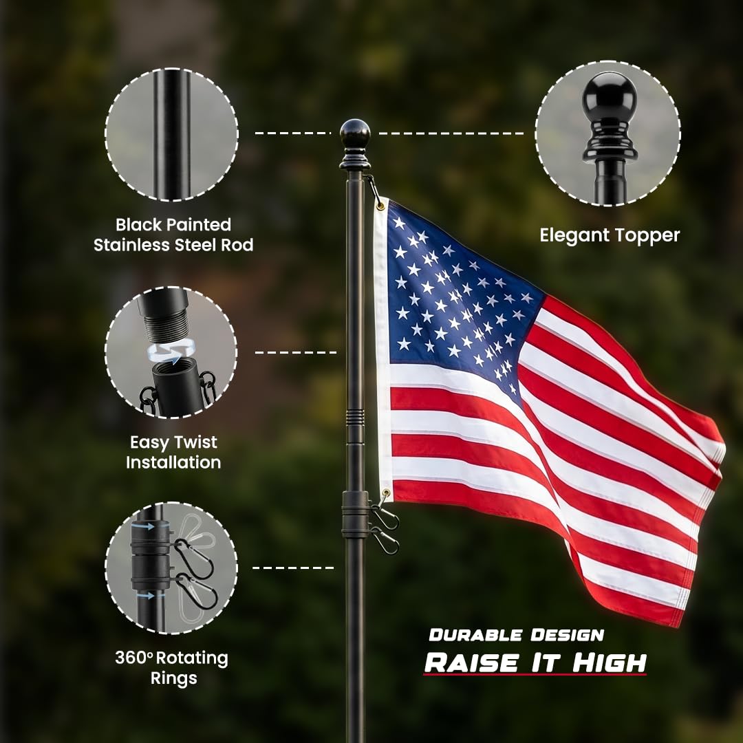 5FT Black Heavy Duty Flag Pole Kit with Bracket Z378593