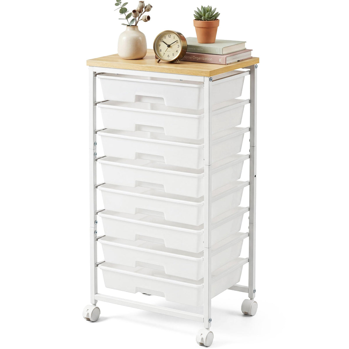 8 Drawer Rolling Storage Cart with Wooden Tabletop O2780