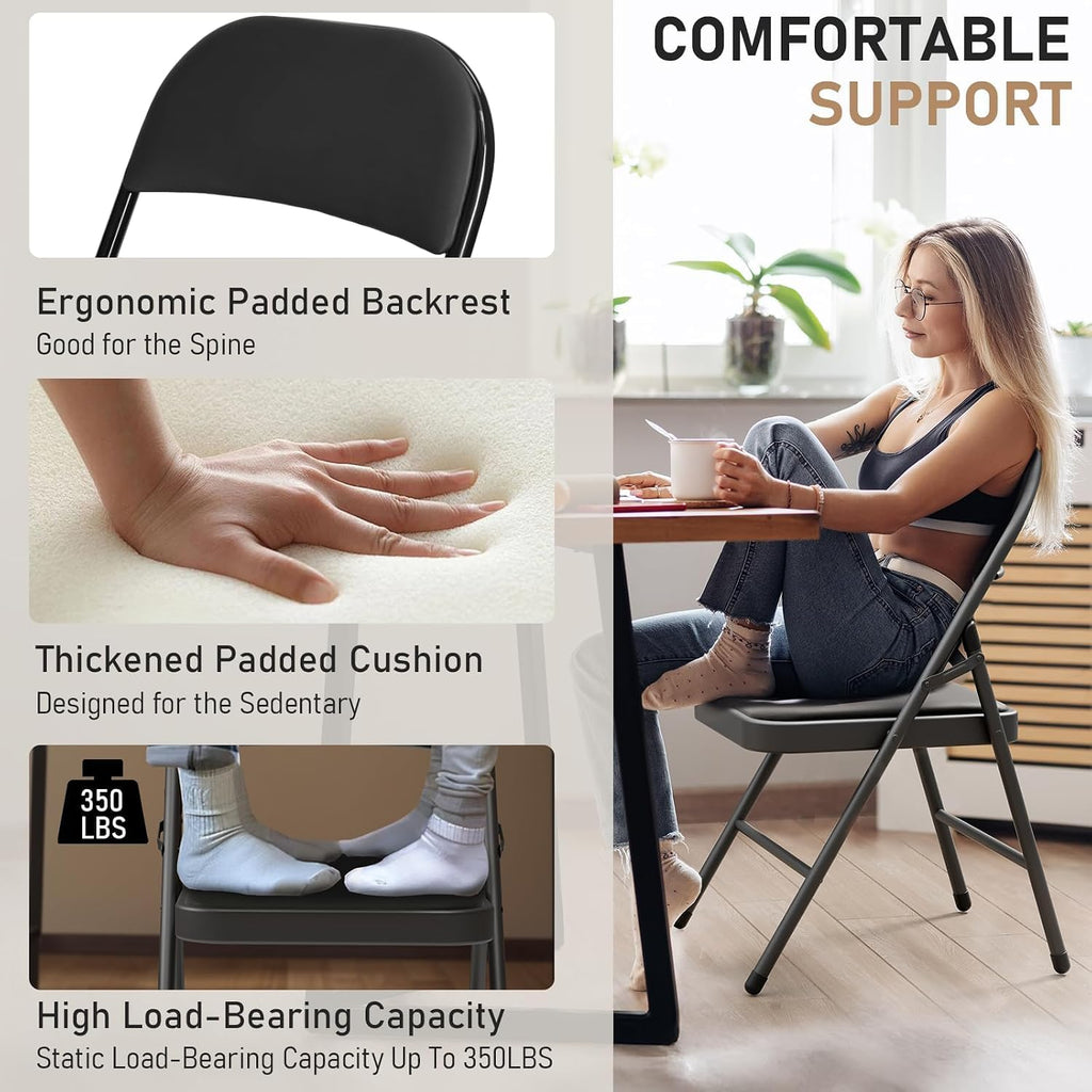 Black Folding Chairs with Padded Cushion, 10 Pack M583575
