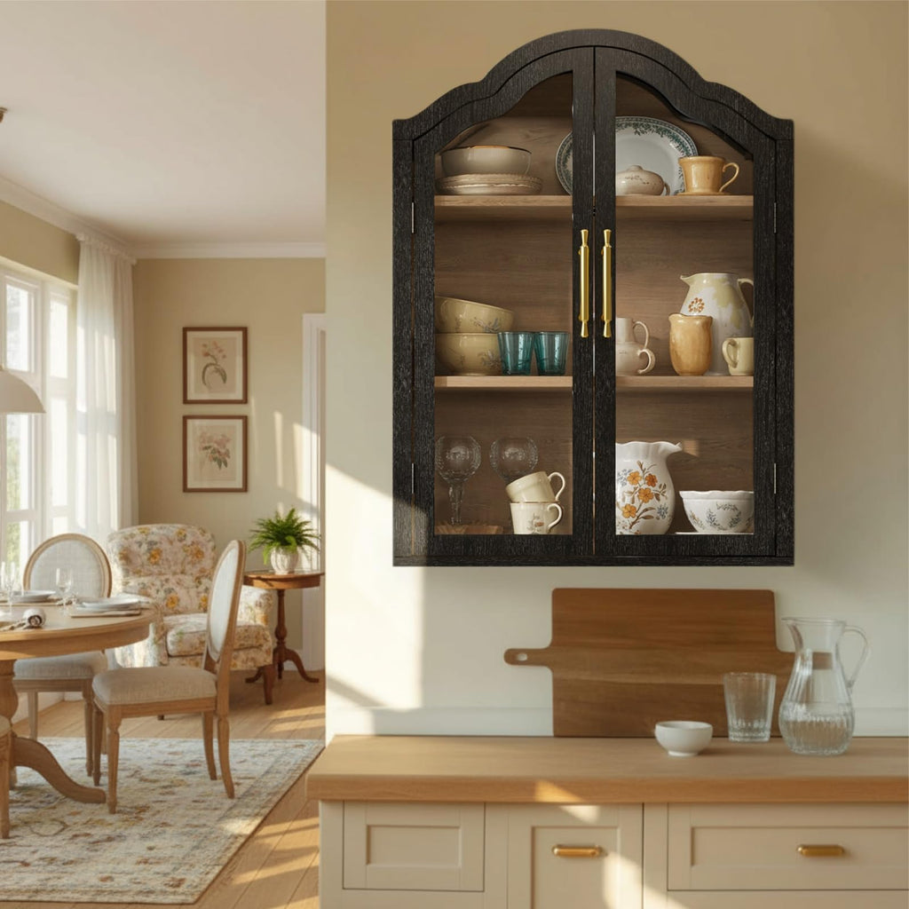 Black 31.5×23.6 Inch Wall Mounted Cabinet with Tempered Glass Doors B77374
