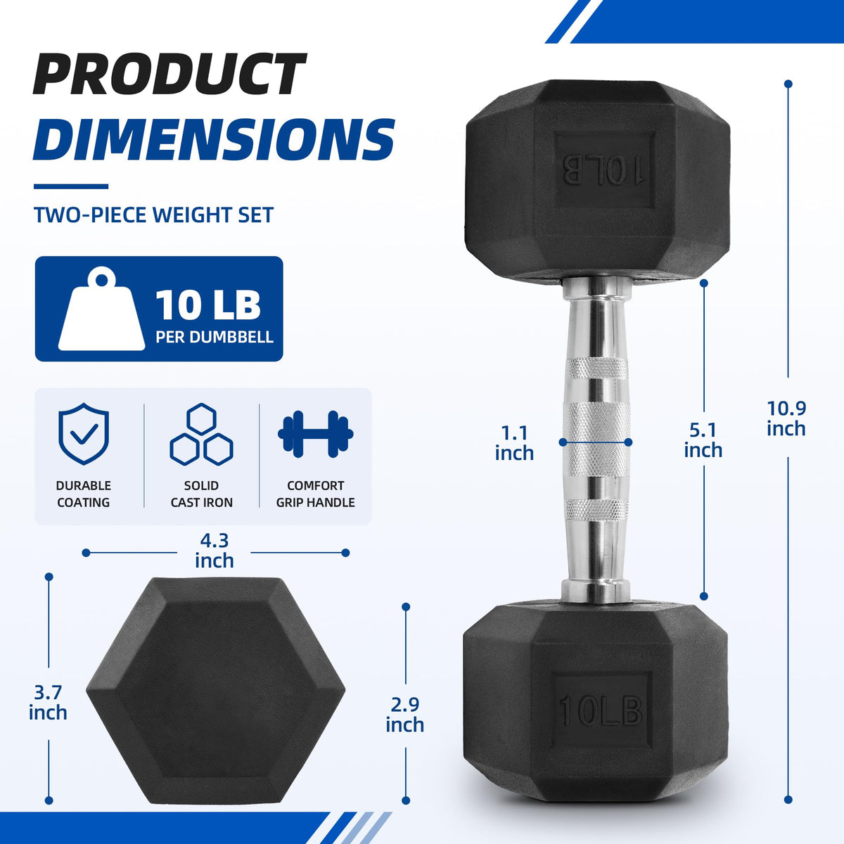 Rubber Coated Hex Dumbbells H5959