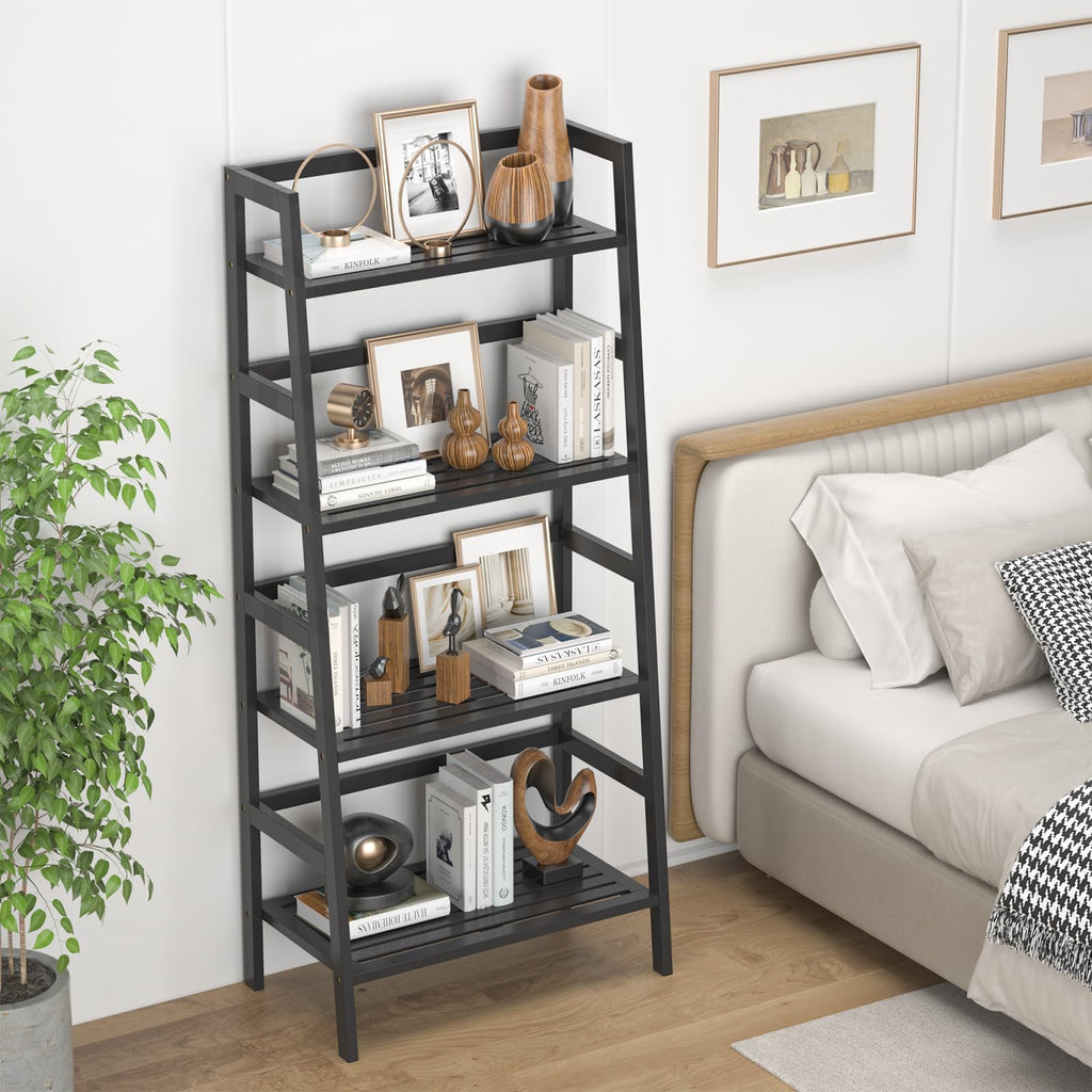Black 4-Tier Bamboo Ladder Shelf D106492