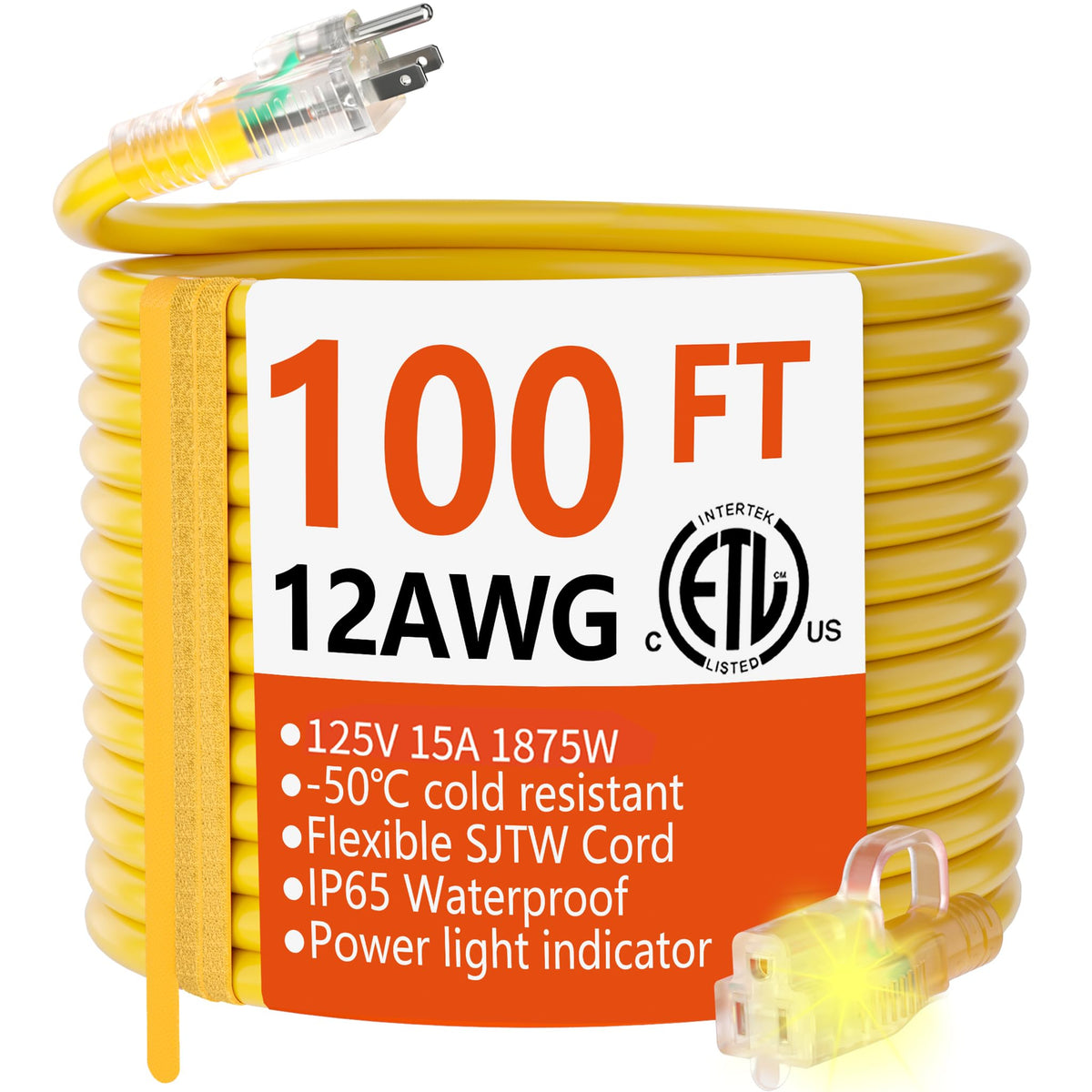 12/3 Gauge Heavy Duty Outdoor Extension Cord 100 FT Waterproof N567017