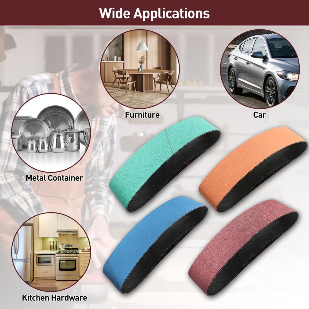 4" x 36" Assorted Grits 12 Pcs Aluminum Oxide Sanding Belts K479167