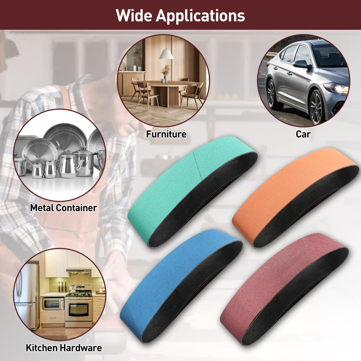 4" x 36" Assorted Grits 12 Pcs Aluminum Oxide Sanding Belts K479167