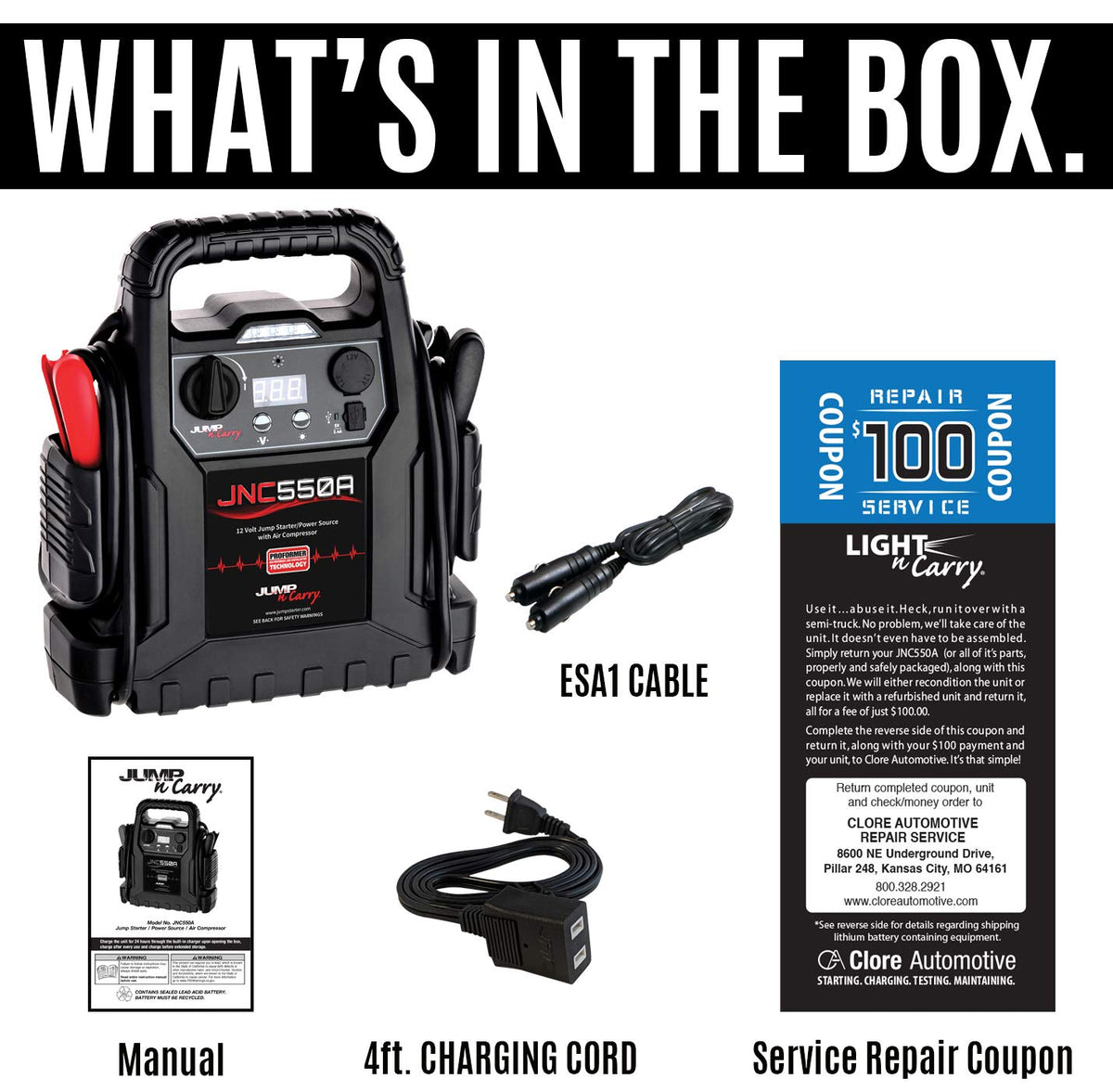 1100 Peak Amp Jump Starter with Air Compressor V44780