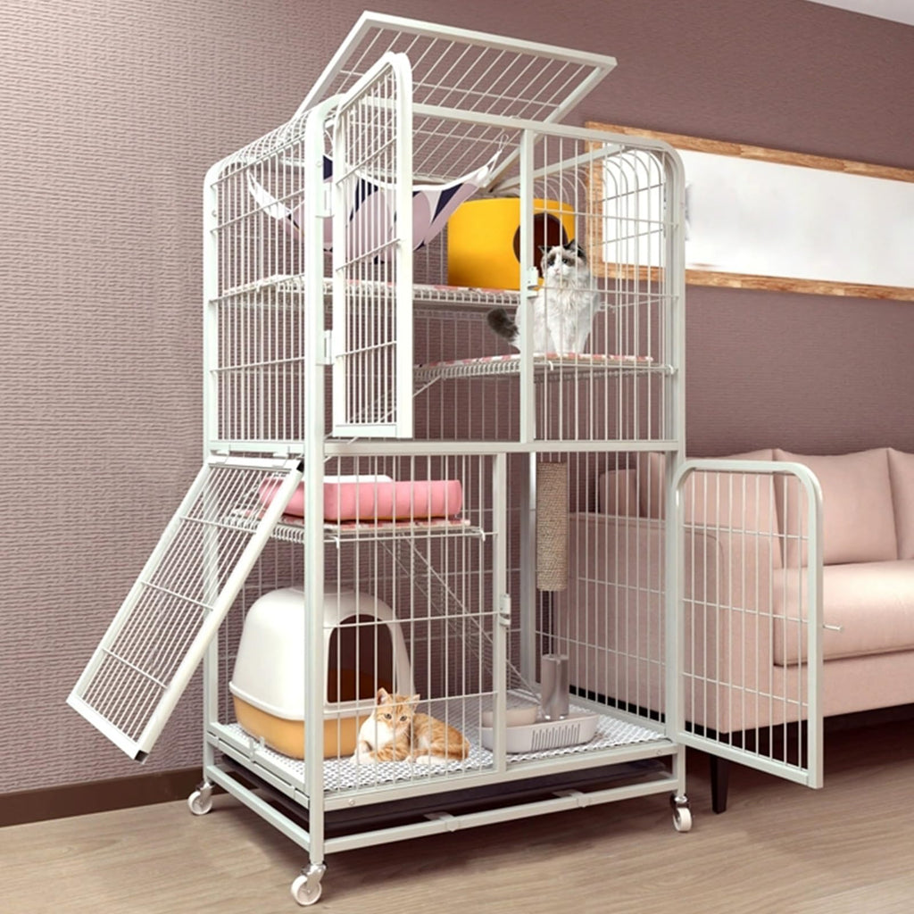 4-Tier Detachable Metal Wire Cat Cage with Hammock F707