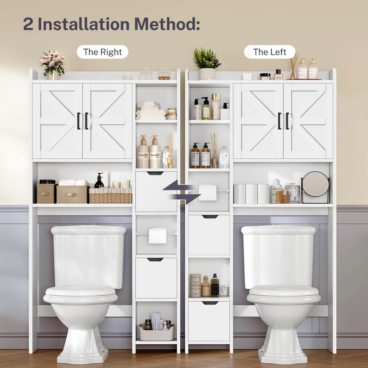 White Over the Toilet Storage Cabinet with 2 Removable Drawers C348245
