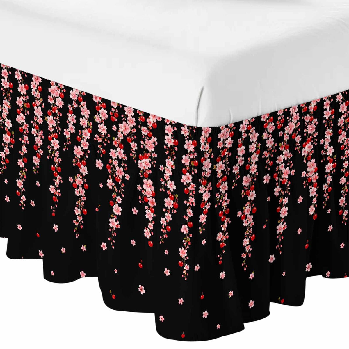 Pink Floral Ruffled Wrap Around Bed Skirt California King 18" Drop Y966421