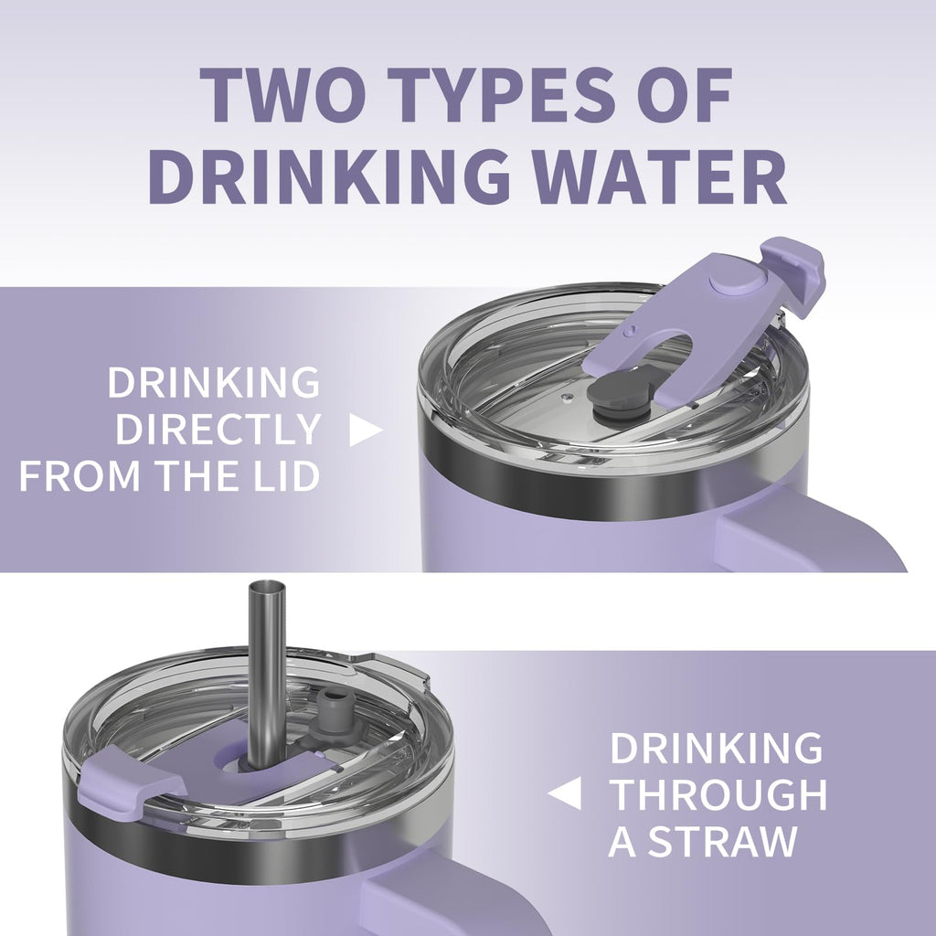 20 oz Insulated Stainless Steel Tumbler with Handle, Lid and Straw P7680