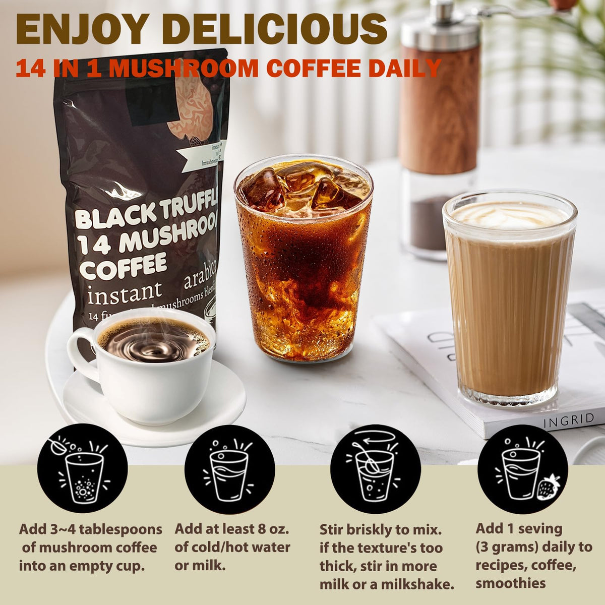 14 in 1 Mushroom Coffee Medium Roast Instant 396g U129188