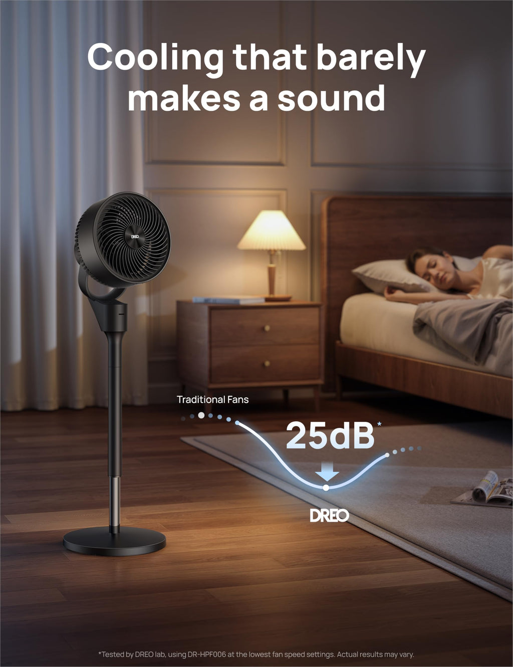 80° Oscillating Standing Fan, 20dB Quiet, 3 Speeds, Remote, Adjustable Height T145